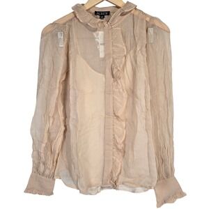 J. Crew‎ Ruffle button-up shirt in crinkle chiffon in Pale Pine 00 NWT